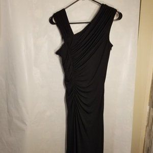 Asymmetrical black runched bodycon Calvin Klein floor length gown